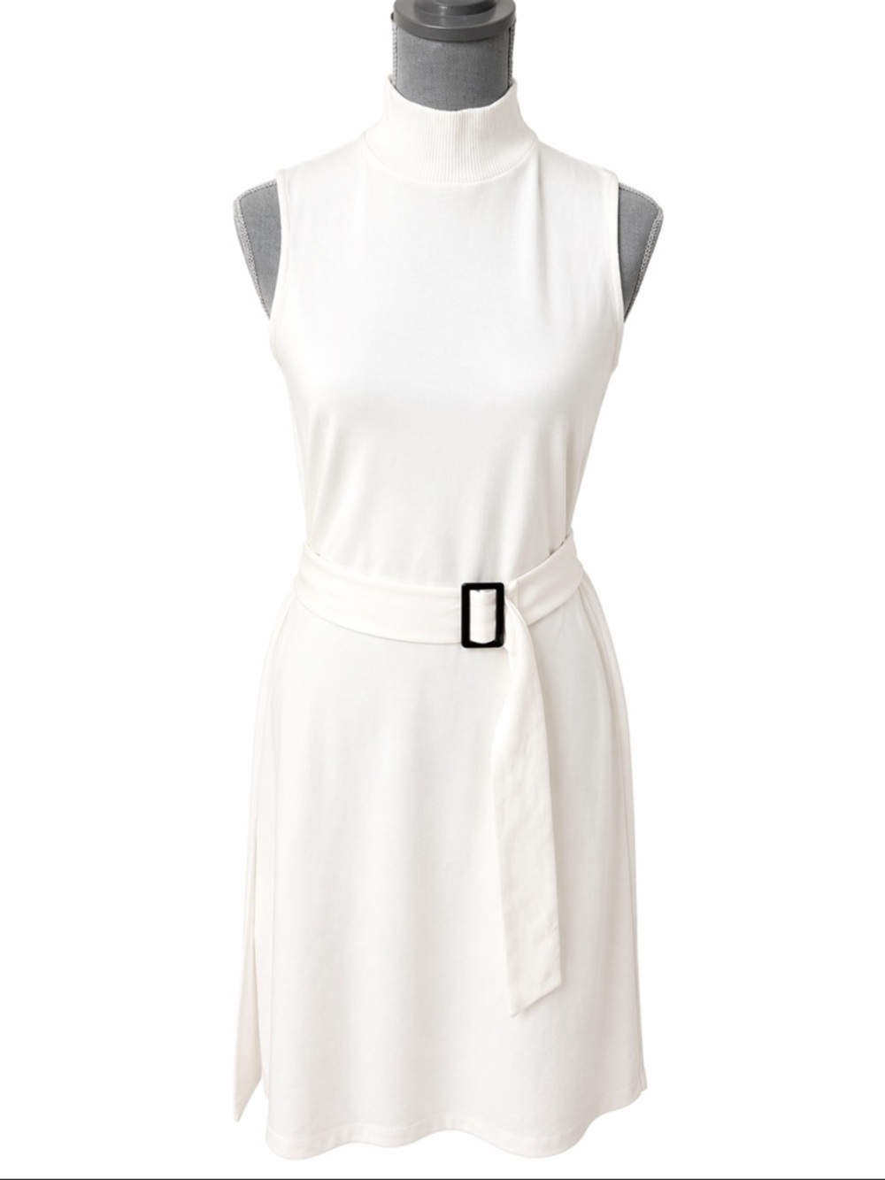 Prologue Cream Sleeveless Mock Neck Belted Knit Dress S